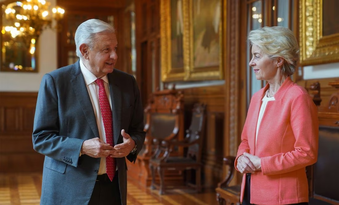 Charla AMLO con Von der Leyen para acelerar la firma del Acuerdo Global México-UE